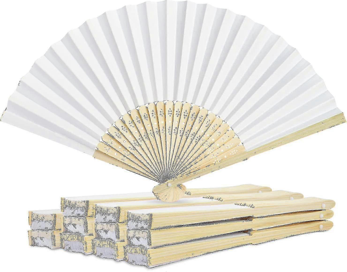 結婚式のファン、手のファン、12個の白い結婚式の紙のファン、装飾的なファン、結婚式