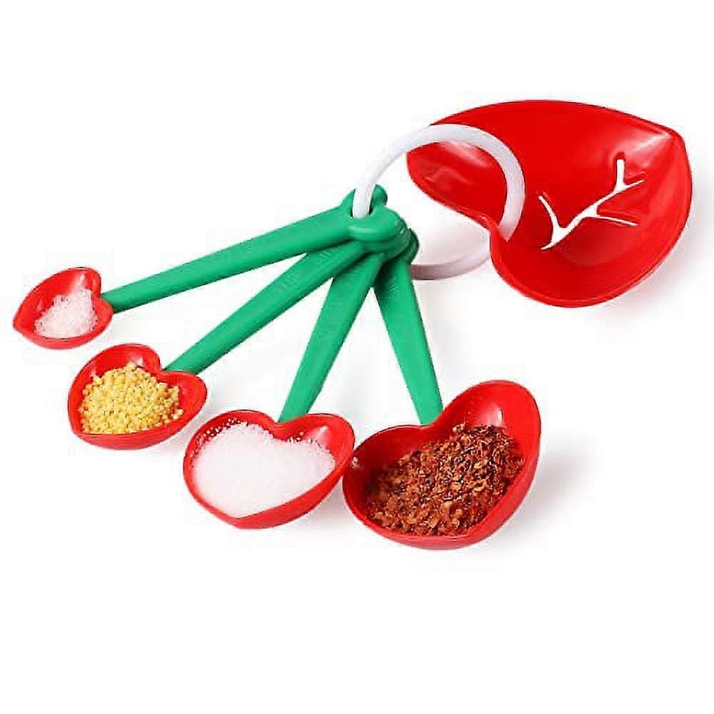Heart Shape Measuring Spoons Set (Red) - 1/2 tsp, 1 tsp, 1/2 tbsp, 1 tbsp + Egg Separator, Cute Plastic Dry & Liquid Measuring Tools