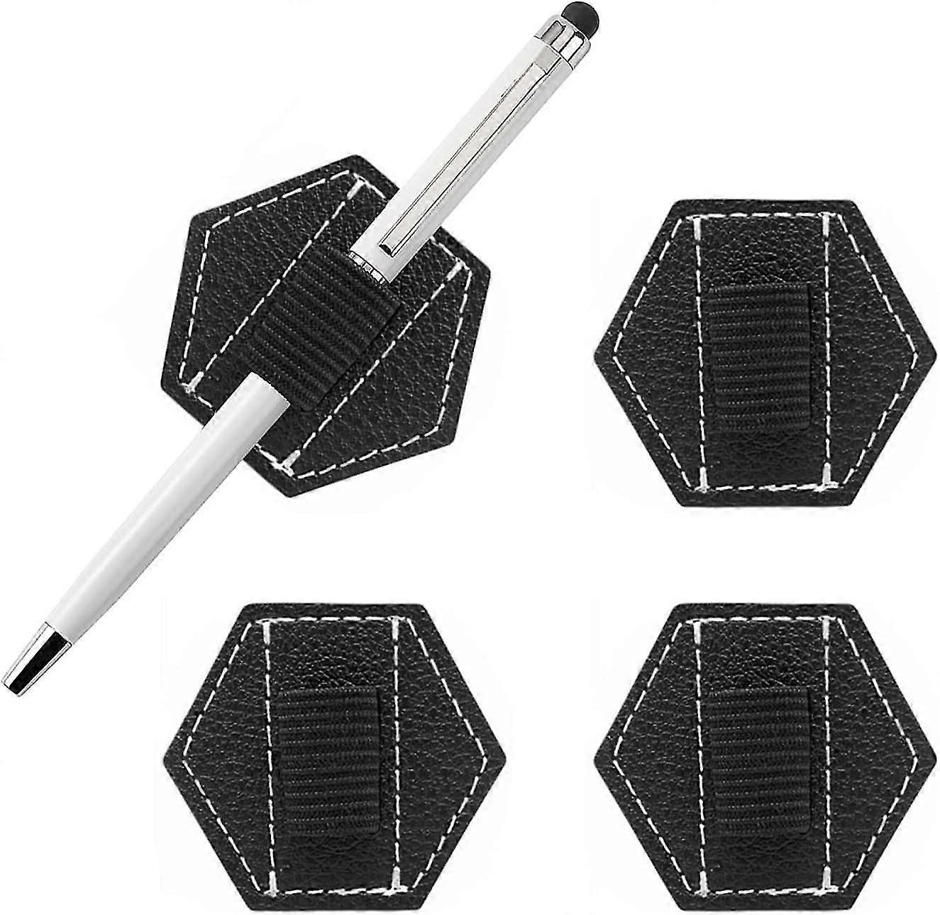 Pen Loop Self-adhesive Black, Pack Of 4 Pen Holder Pen Loop Self-adhesive Pu Leather Pen Ring Holder