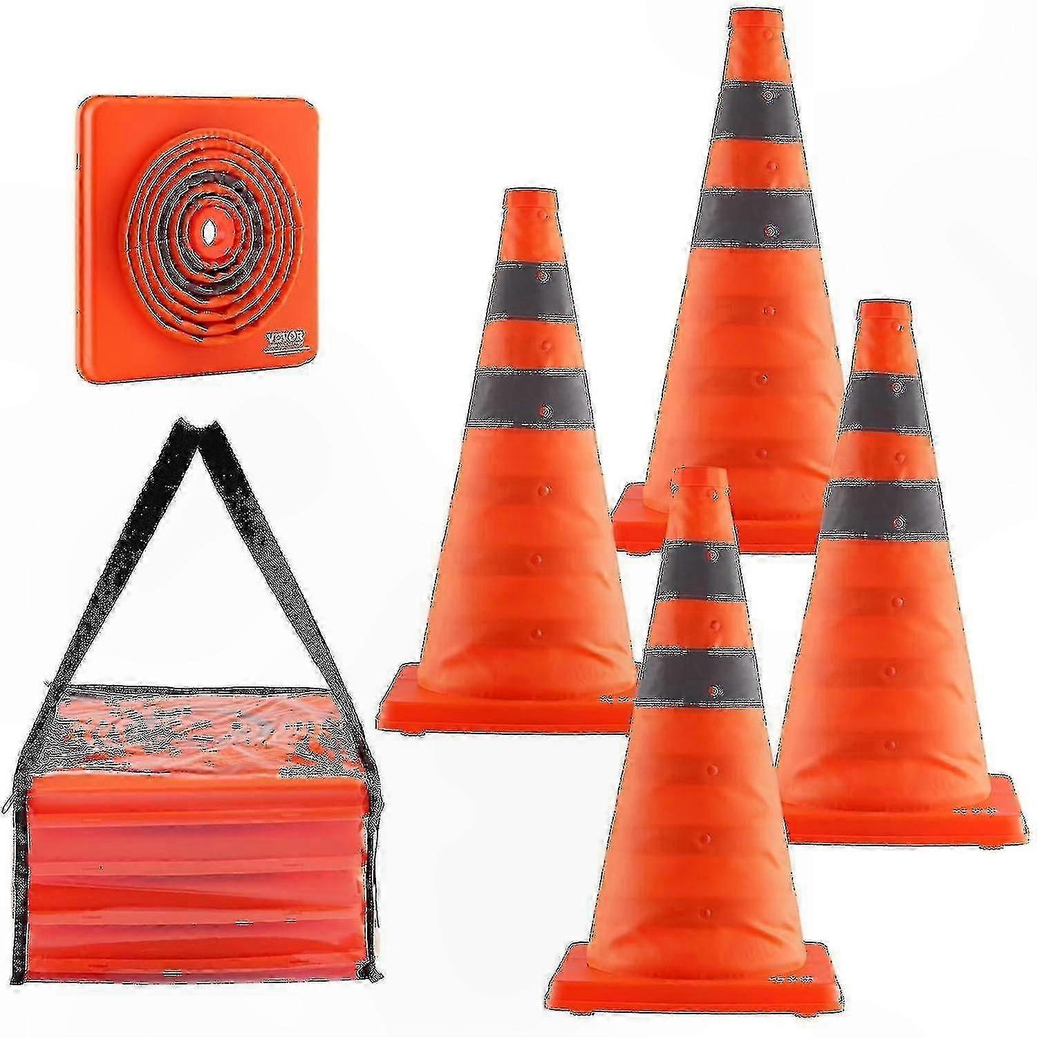 Collapsible Safety Cones 4-Pack with Reflective Collars for Traffic Control