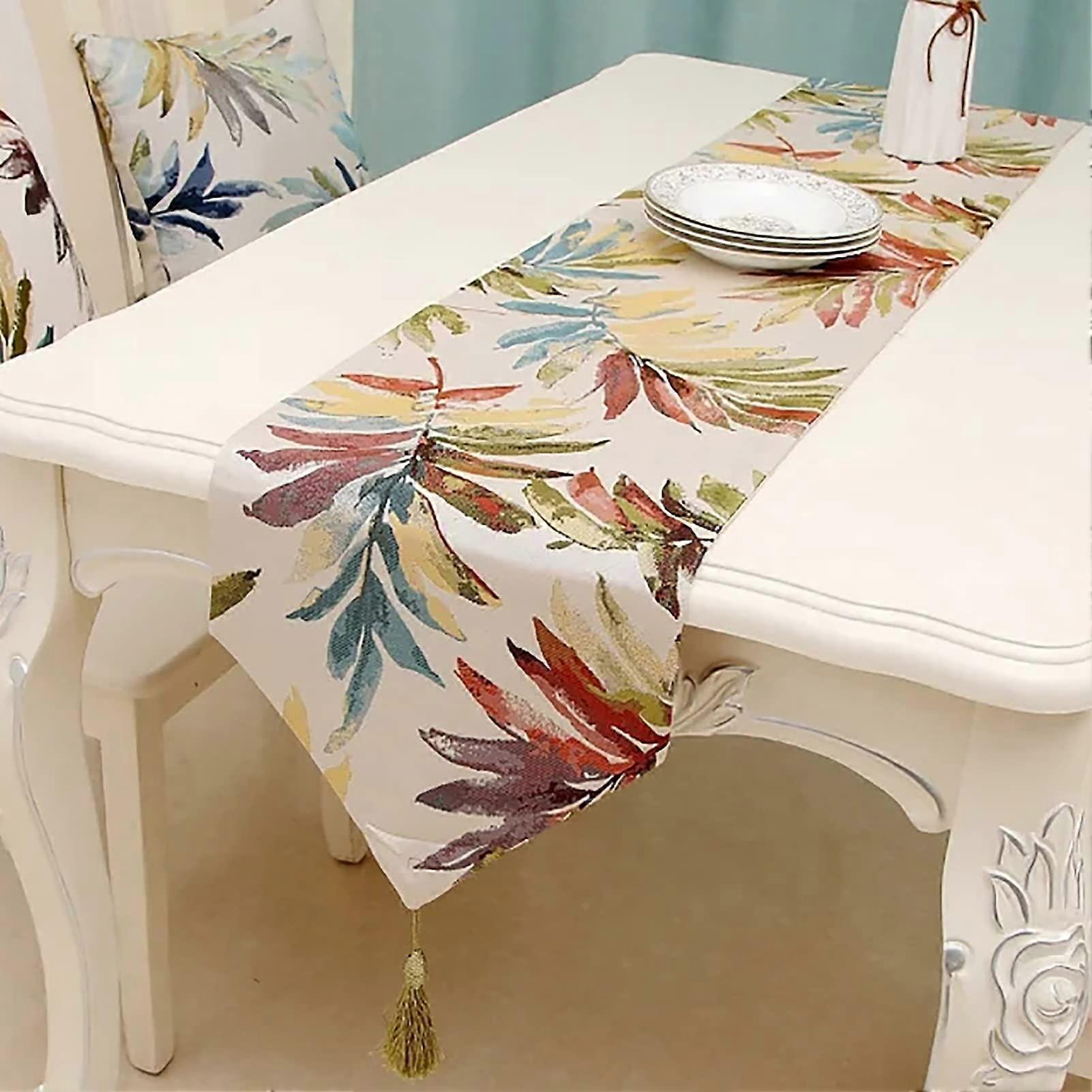 Table Runners Classic Polyester Fibre Cube Table Runner With Jacquard Floral Tassels 32x160 cm 2 Colors