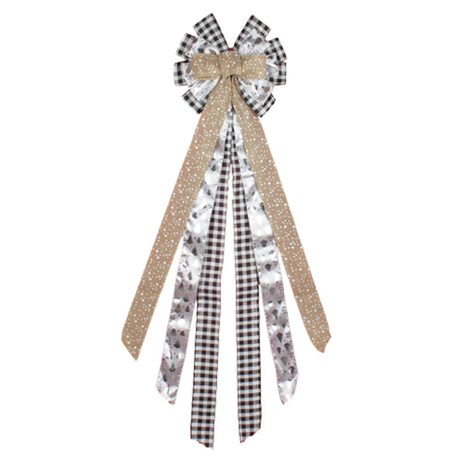 Christmas Tree Topper, 43x11 Inches Toppers Bow With Patterned Ribbon, Christmas Tree Topper Bow For Christmas Home Decoration