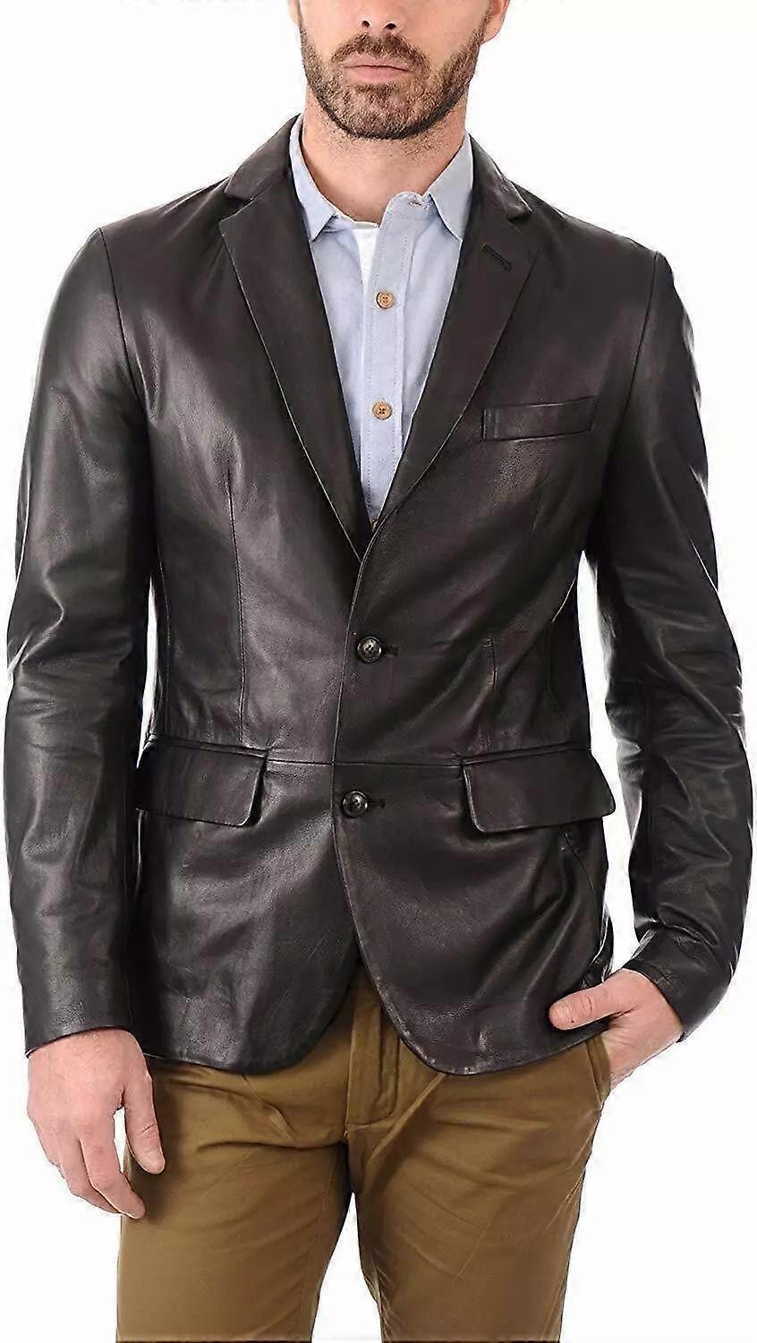 Handgjord snygg svart formell lammskinnsblazer i 100 % läder för män