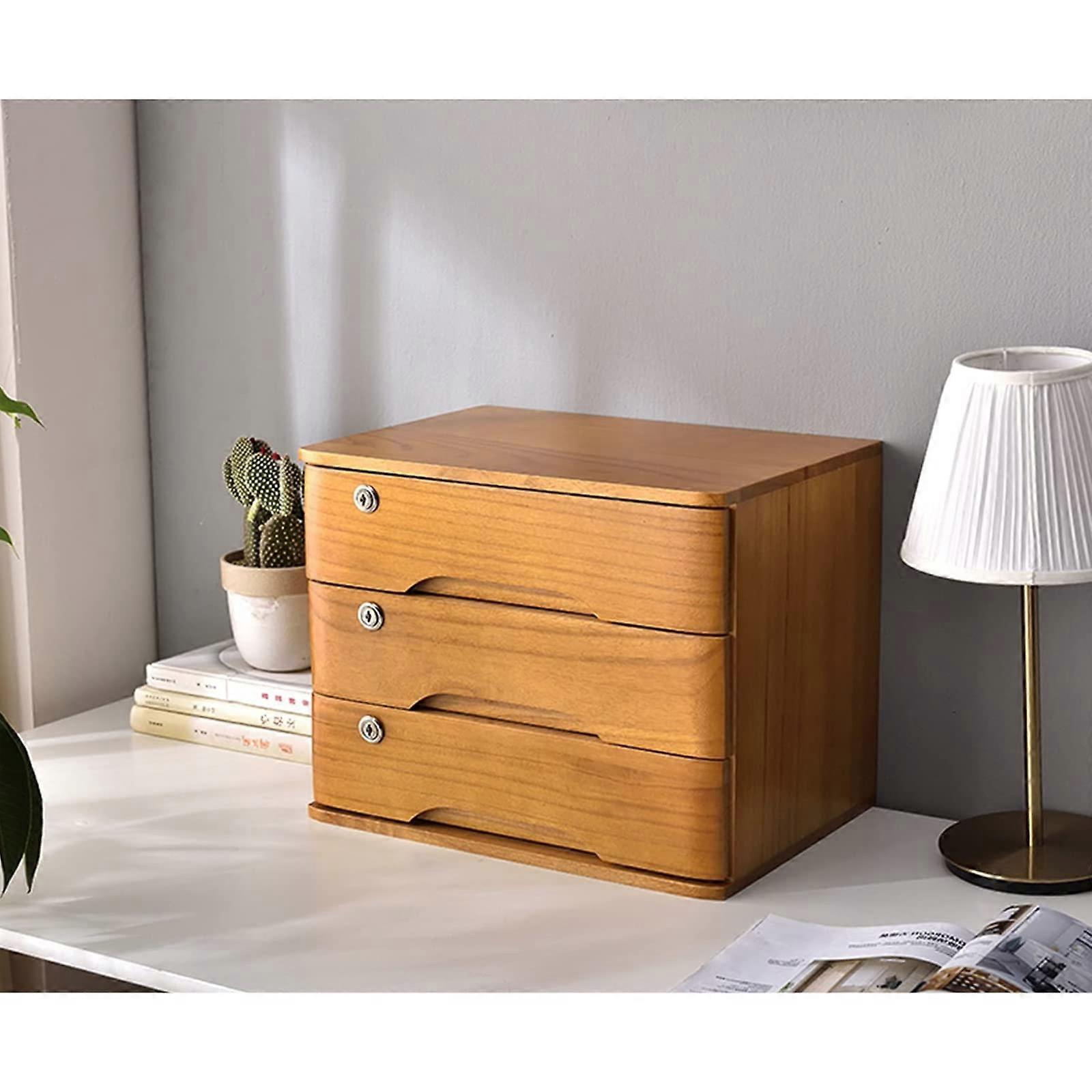 Solid Wood File Cabinet with Lock – A4 Document and Receipt Organizer for Home or Office Storage