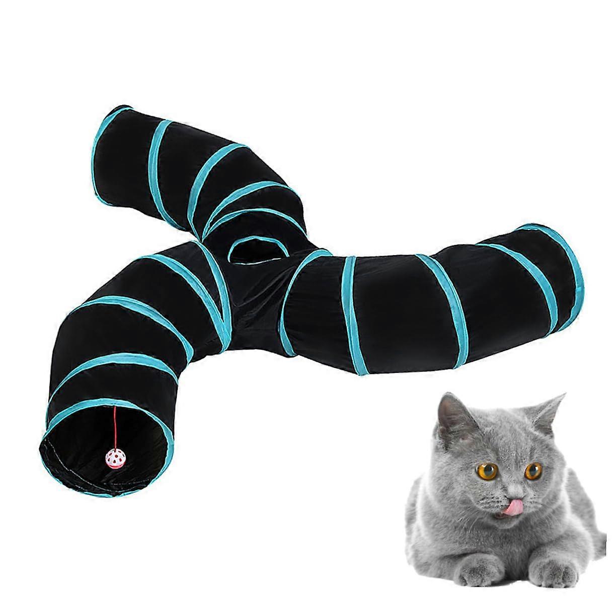 Cat Tunnel SShaped Collapsible Triple Tube for Indoor Cats and Kittens SpaceSaving Foldable Play Maze
