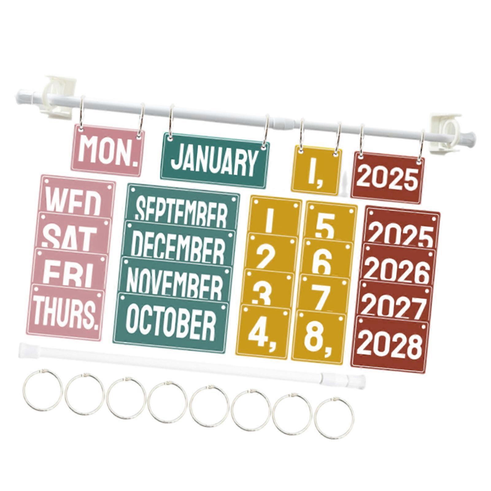 Adjustable Flipping Calendar Classroom Calendar Bulletin Board Set With Adjustable Holder 54 Date Cards And Metal Rings Multicolor