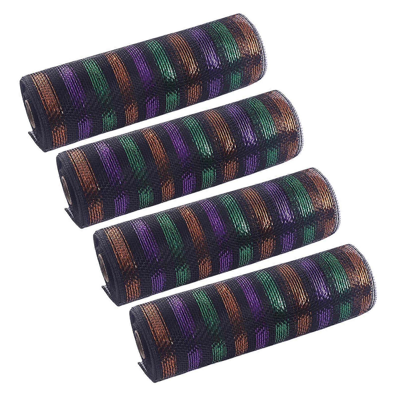 Christmas Mesh Fabric Rolls Waterproof Decorative Material for Holiday Crafts Tree Ornaments Set of 4 Multicolor