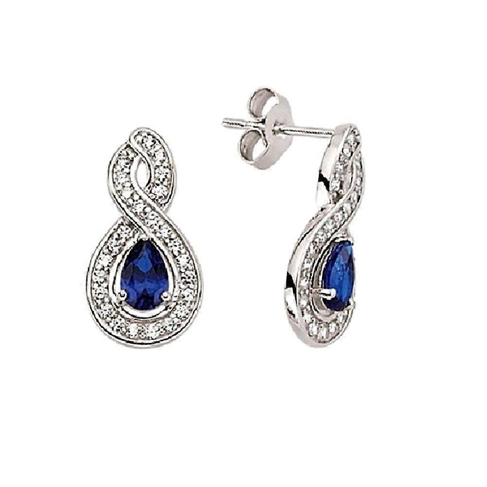 Jewelco London Ladies Sterling Silver Sapphire-Blue Pear Cubic Zirconia Infinity Teardrop Stud Earrings