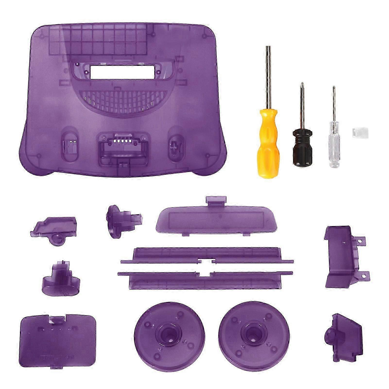 Game Console Replacement Case Retro ABS Sturdy Professional Replacement Shell for N64 Transparent Purple
