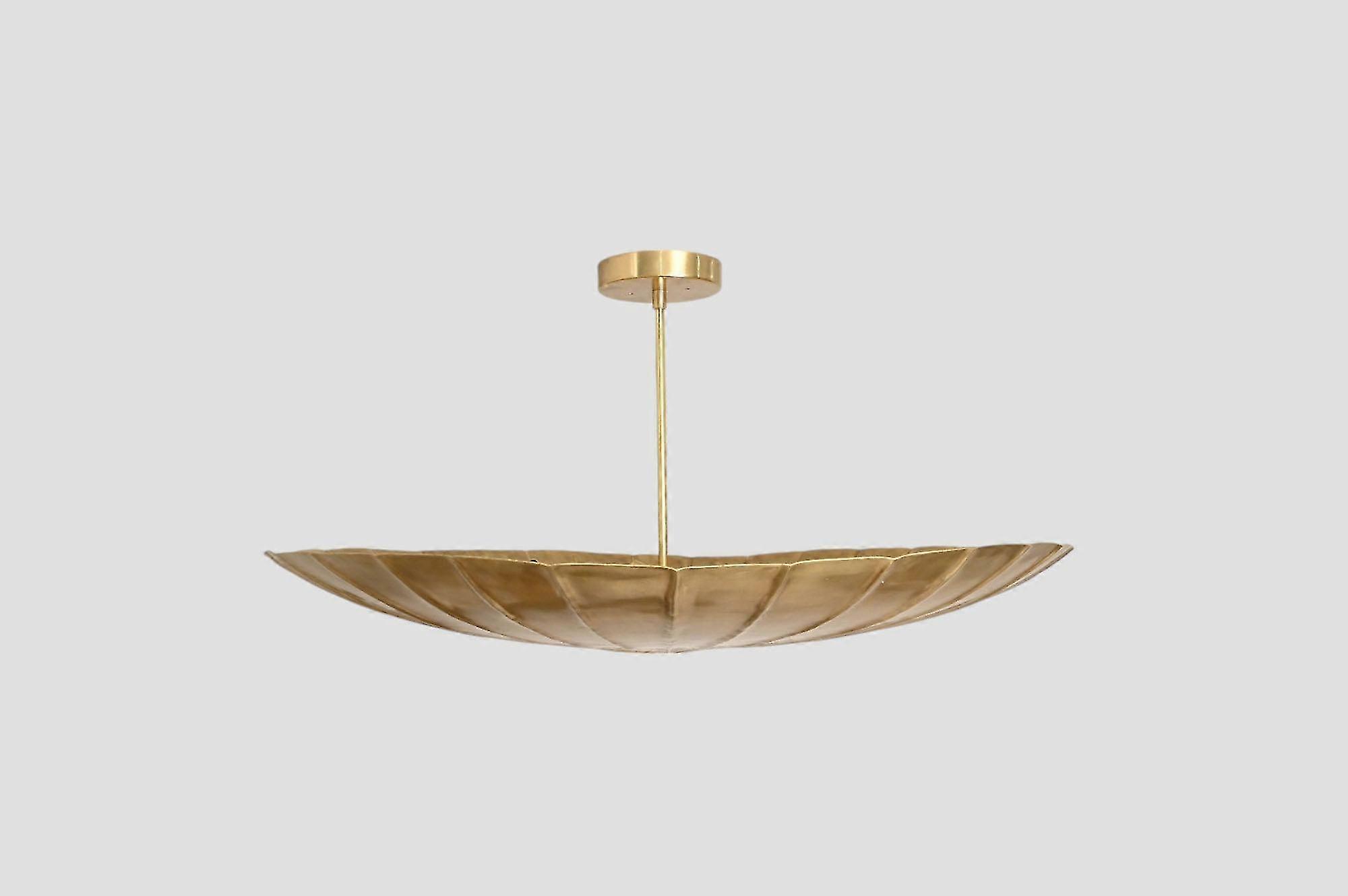6-Light 30-inch Zigzag Brass Pendant – Bold, Warm Art Deco Ambiance