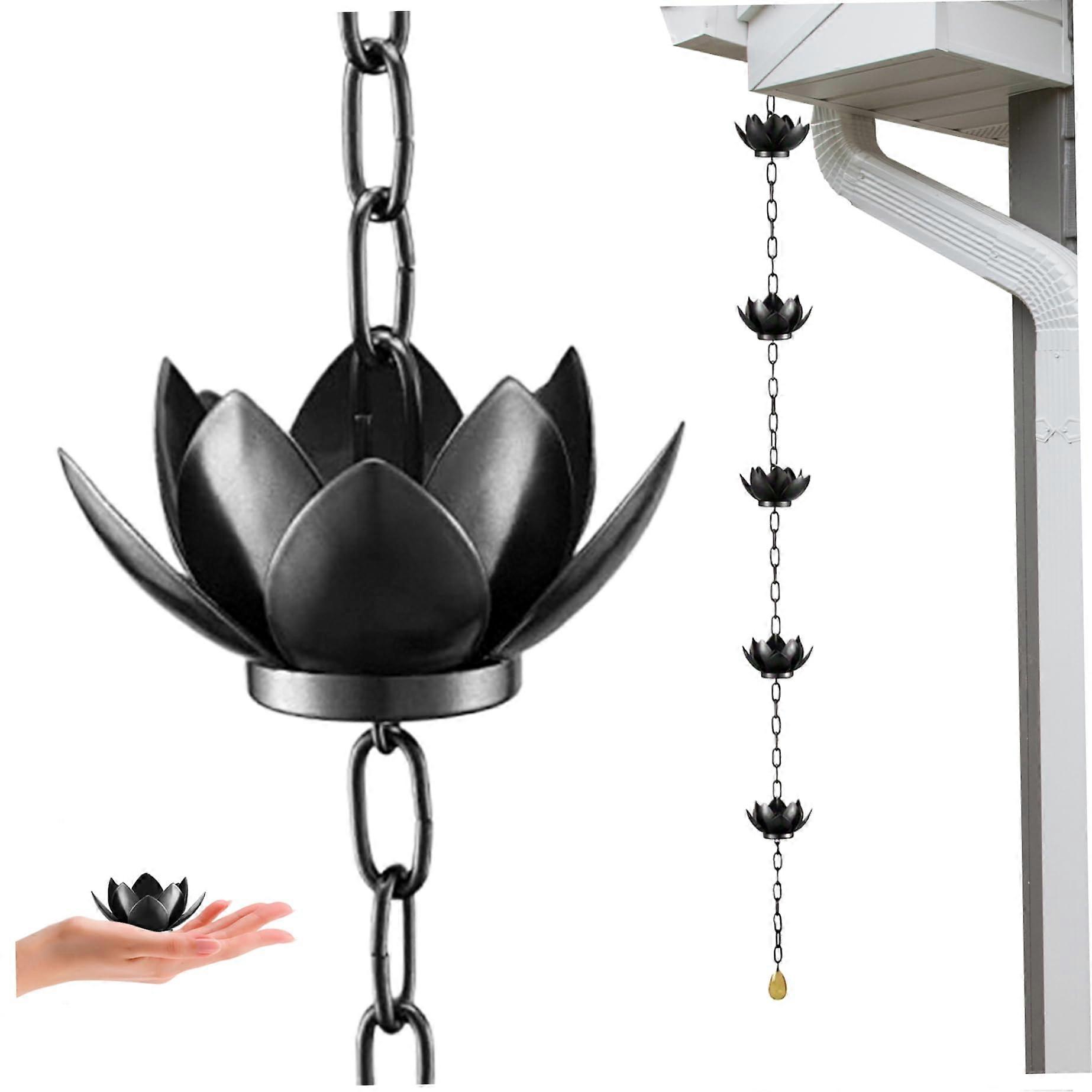 Rain Chain 3.9Ft with 12 Lotus Cups Metal Gutter Downspout Alternative for Garden Water Drainage
