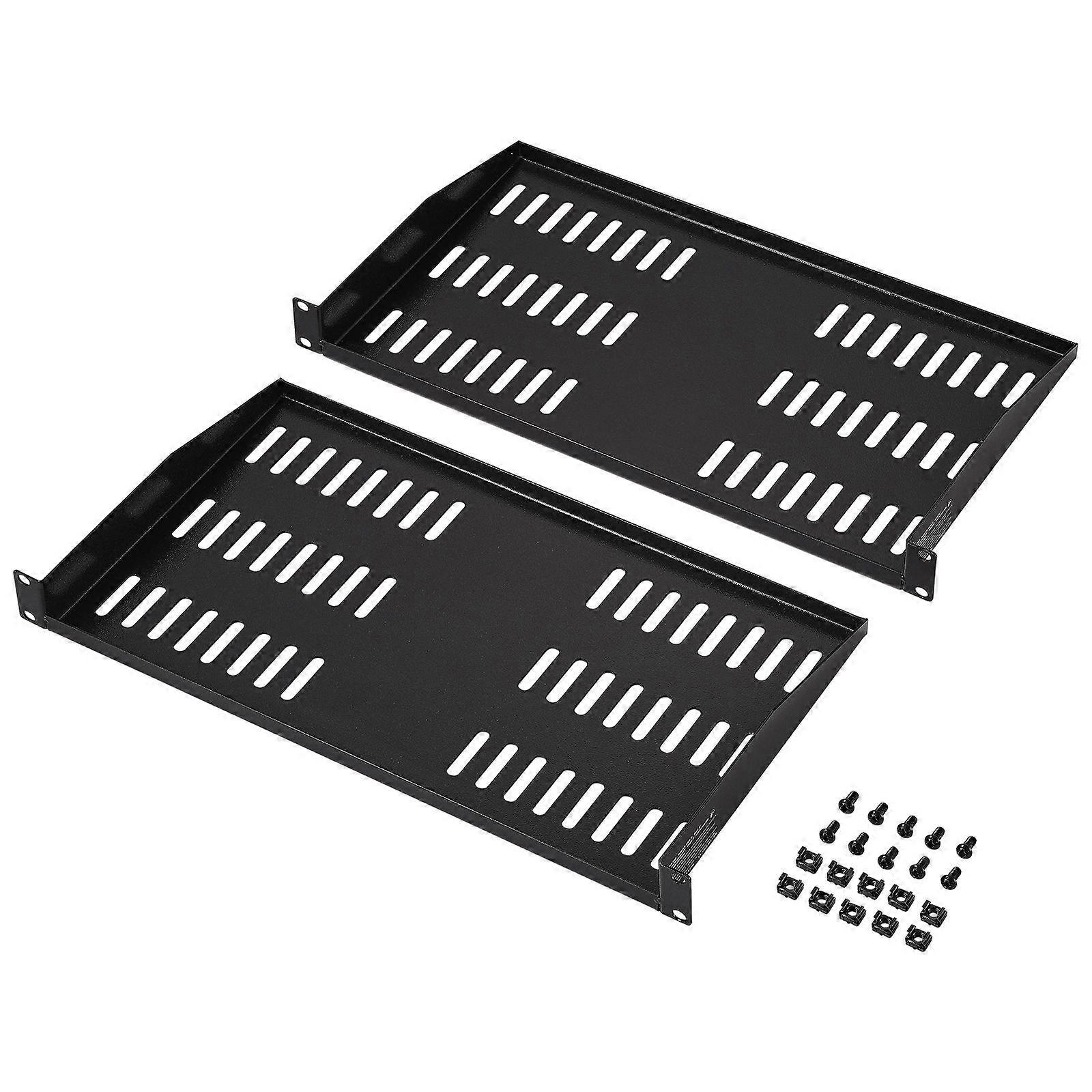 2PCS 1U Server Rack Shelf, 10"/254 mm, 50 lbs Max Load Vented Cantilever or Wall Mount Rack Mount Shelf with Tray, for 19" Equipment Rack