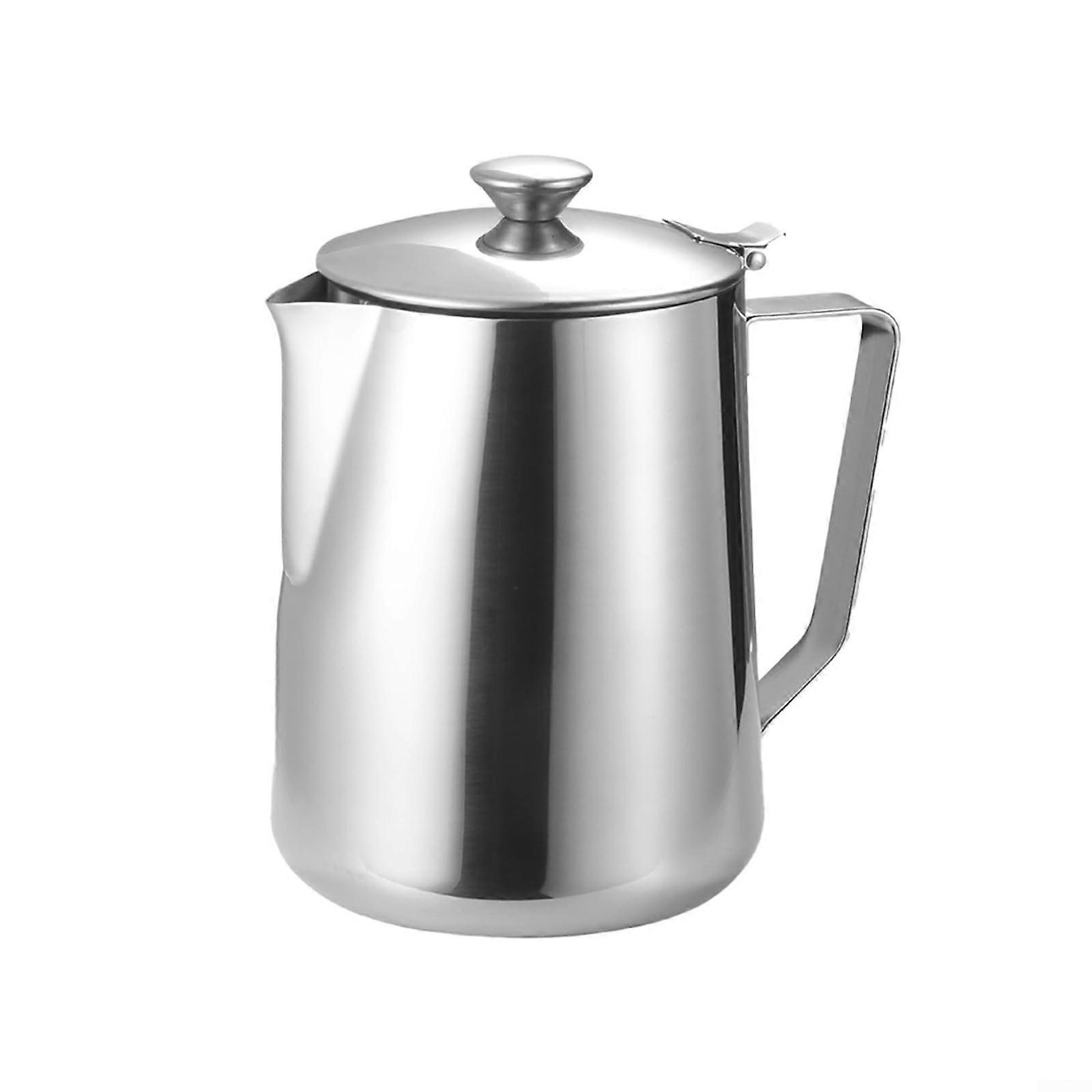 Milk Frothing Pitcher with HeatInsulating Lid, Stainless Steel 600ml for Latte and Cappuccino