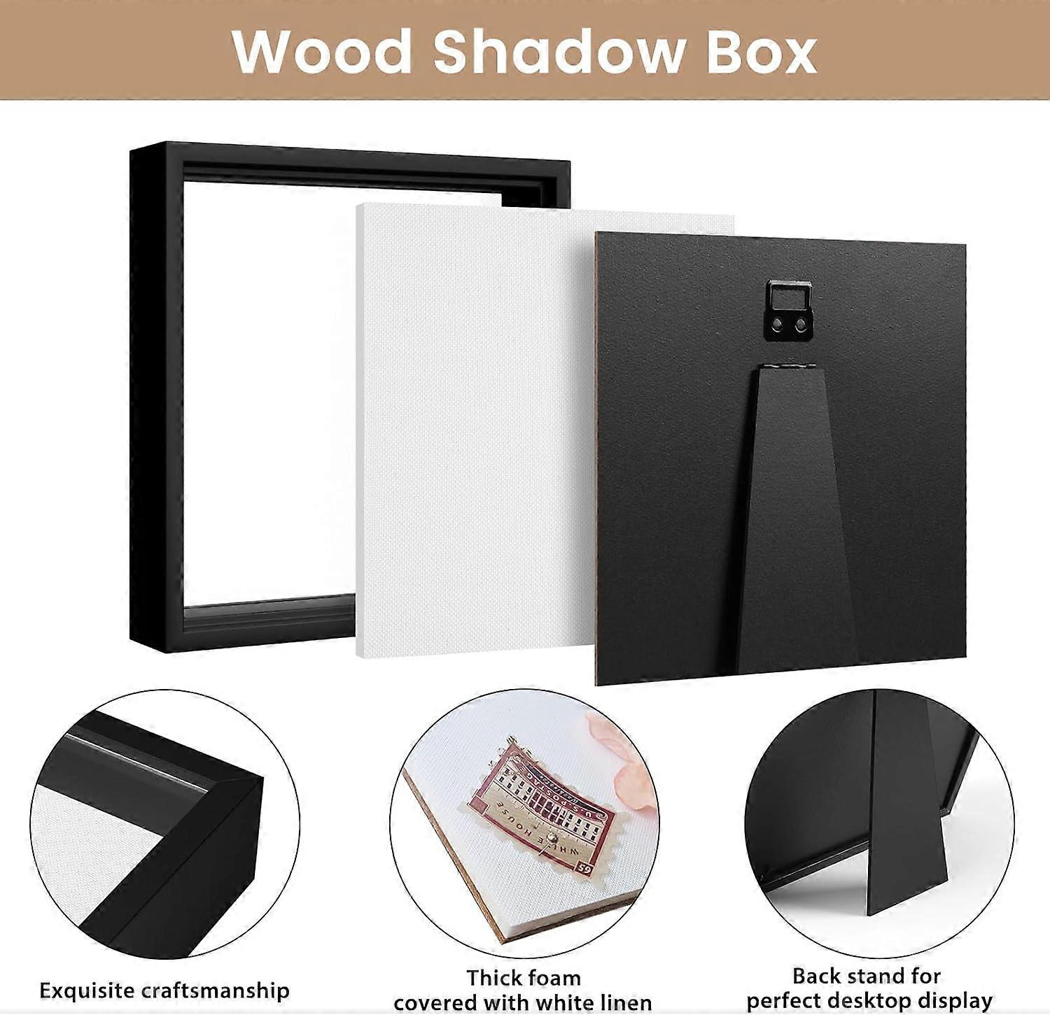 8x8 Black Shadow Box Frame with Linen Back, Push Pins, Wall Mount Memory Display Case for Keepsakes