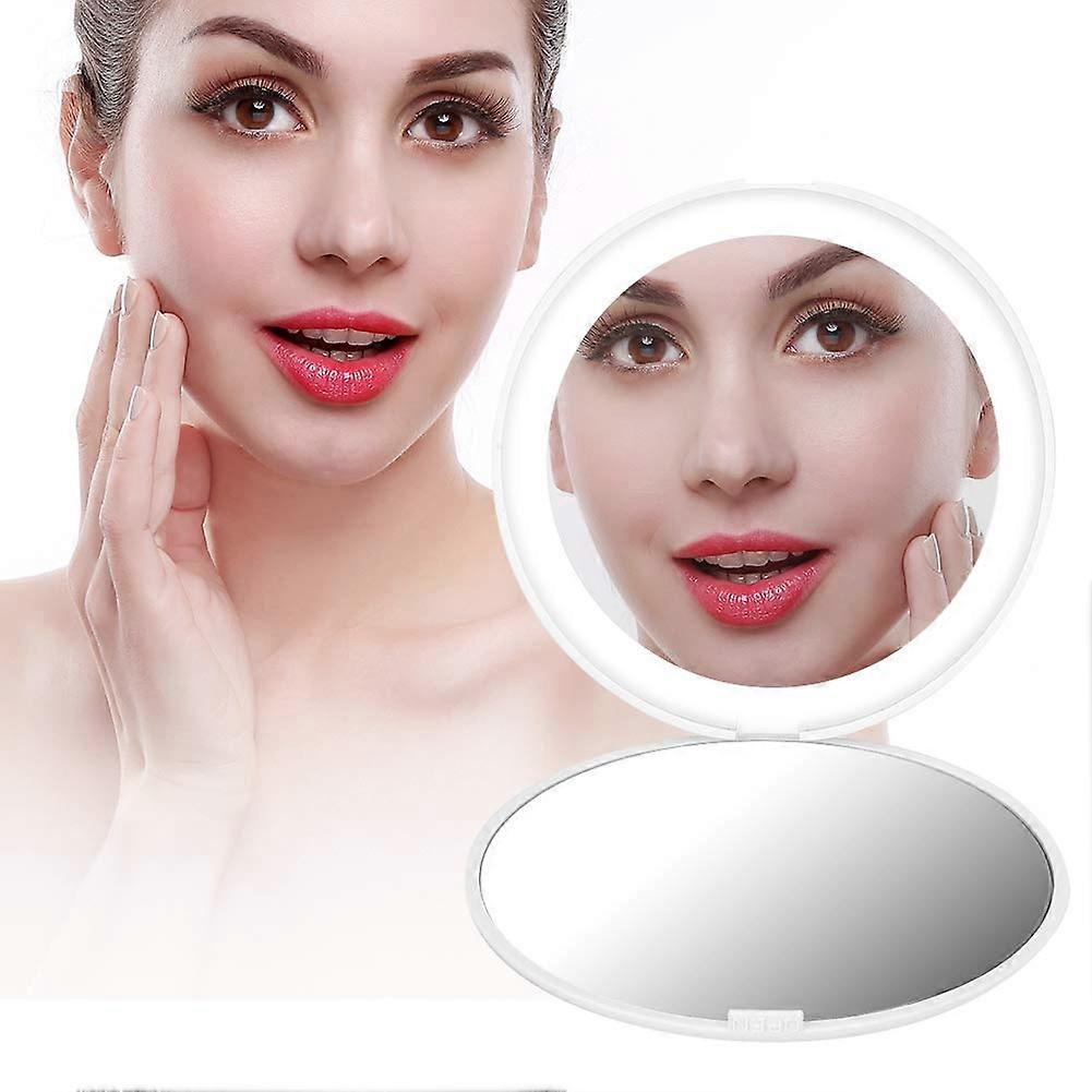 10X Magnifying LED Makeup Mirror, Compact DualSided Foldable Design for Travel – White