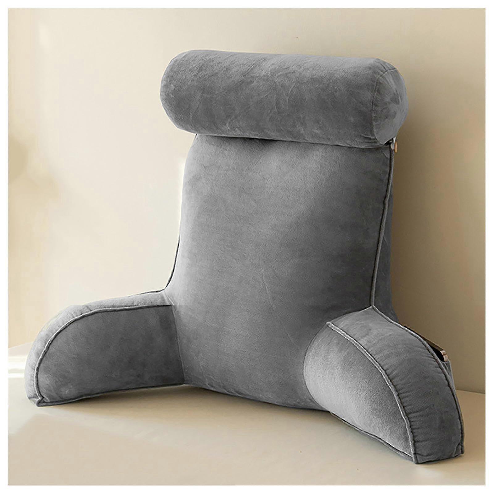 Reading Pillow with Arms Ergonomic Back Support Removable Washable Cover for Kids Grey