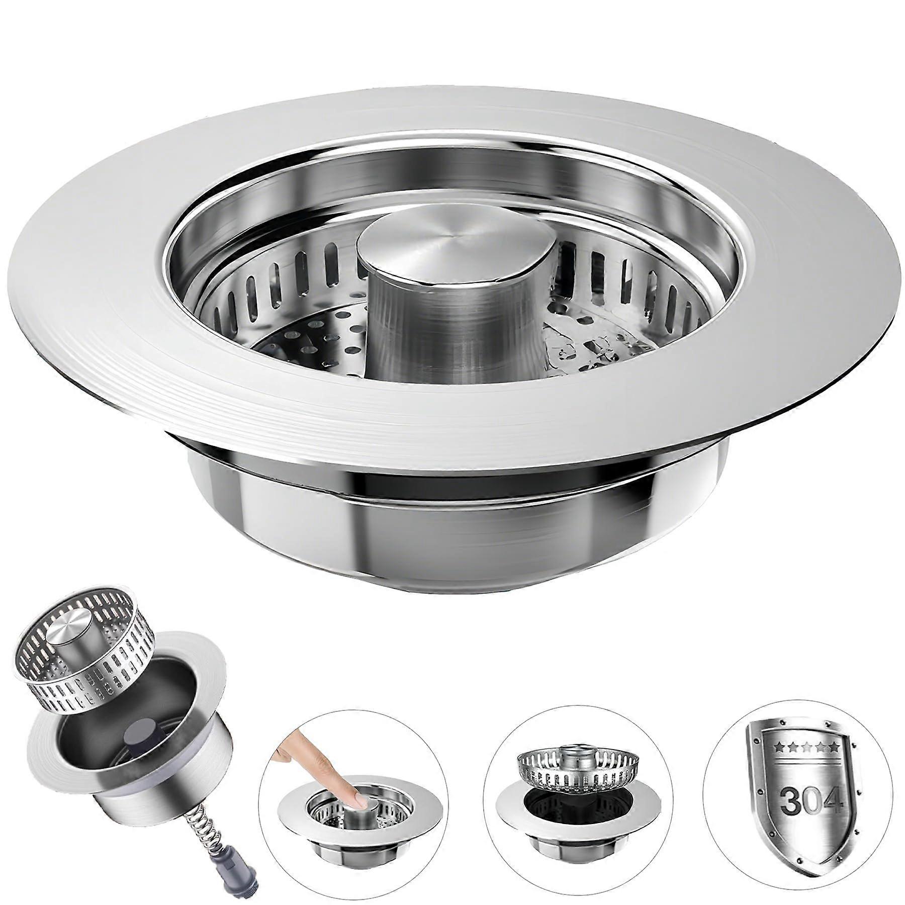 3 in 1 Kitchen Sink Strainer and Stopper, 304 Stainless Steel, AntiClogging Basket with Odor Blocker