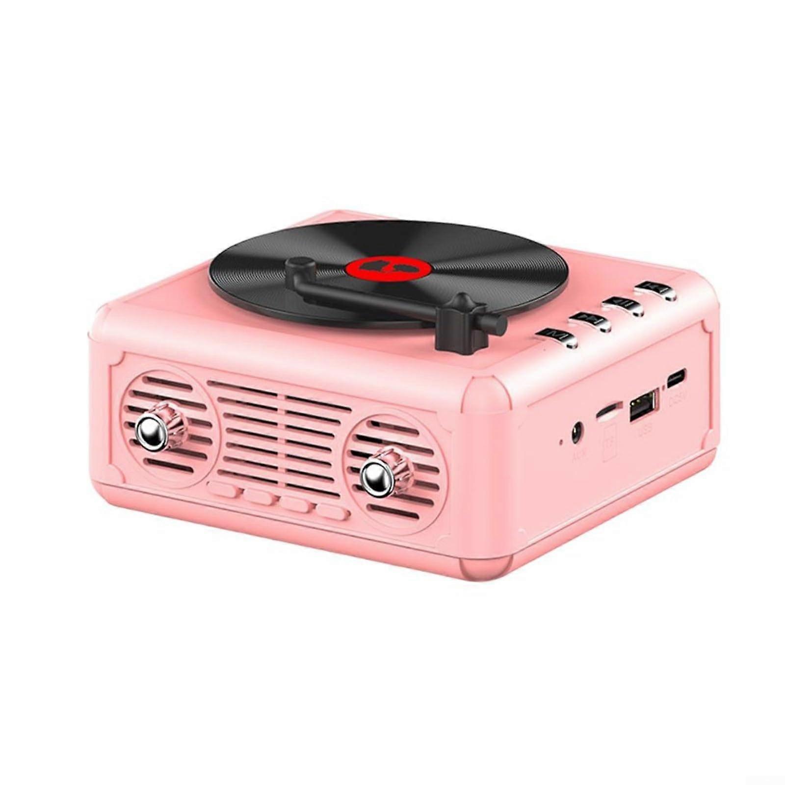 Retro Bluetooth Speaker with FM Radio, USB and TF Support, Pink Vintage Design, 5Hour Battery