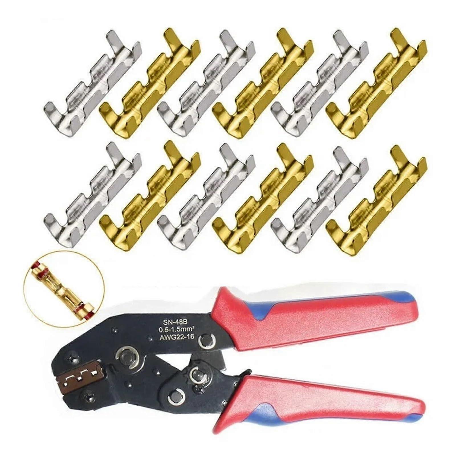 200Pcs Wire Crimping Tool Set with Ergonomic Grip Pliers and UShaped Copper Electrical Connector Kit