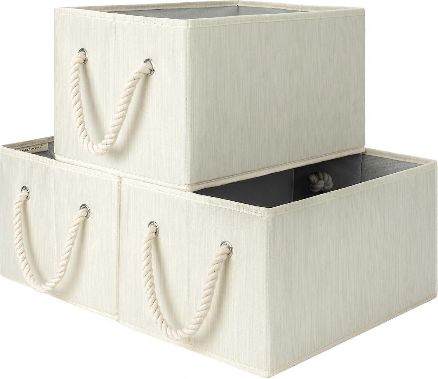 Closet Storage Bins with Leather Handles, Foldable Boxes for Clothes and Sheets Organization