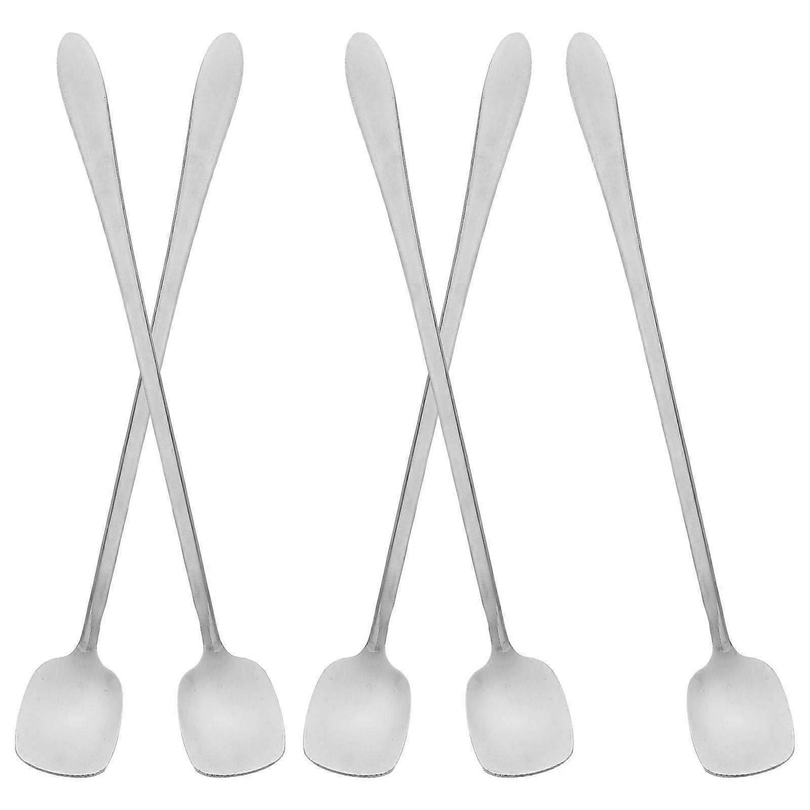 Square Head Stainless Steel Spoon for Cold Tea Mixing 5Pcs Set