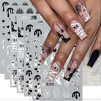 6 Sheets Halloween Nail Stickers 3D Self-Adhesive Colorful Designs for Easy Festive Nail Art