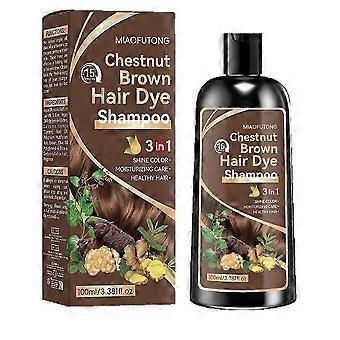 Kastanjebrun hårfarveshampoo 3 i 1 til gråt hår, urteingredienser naturlig shampoo semi-permanent hårfarve til kvinder og mænd
