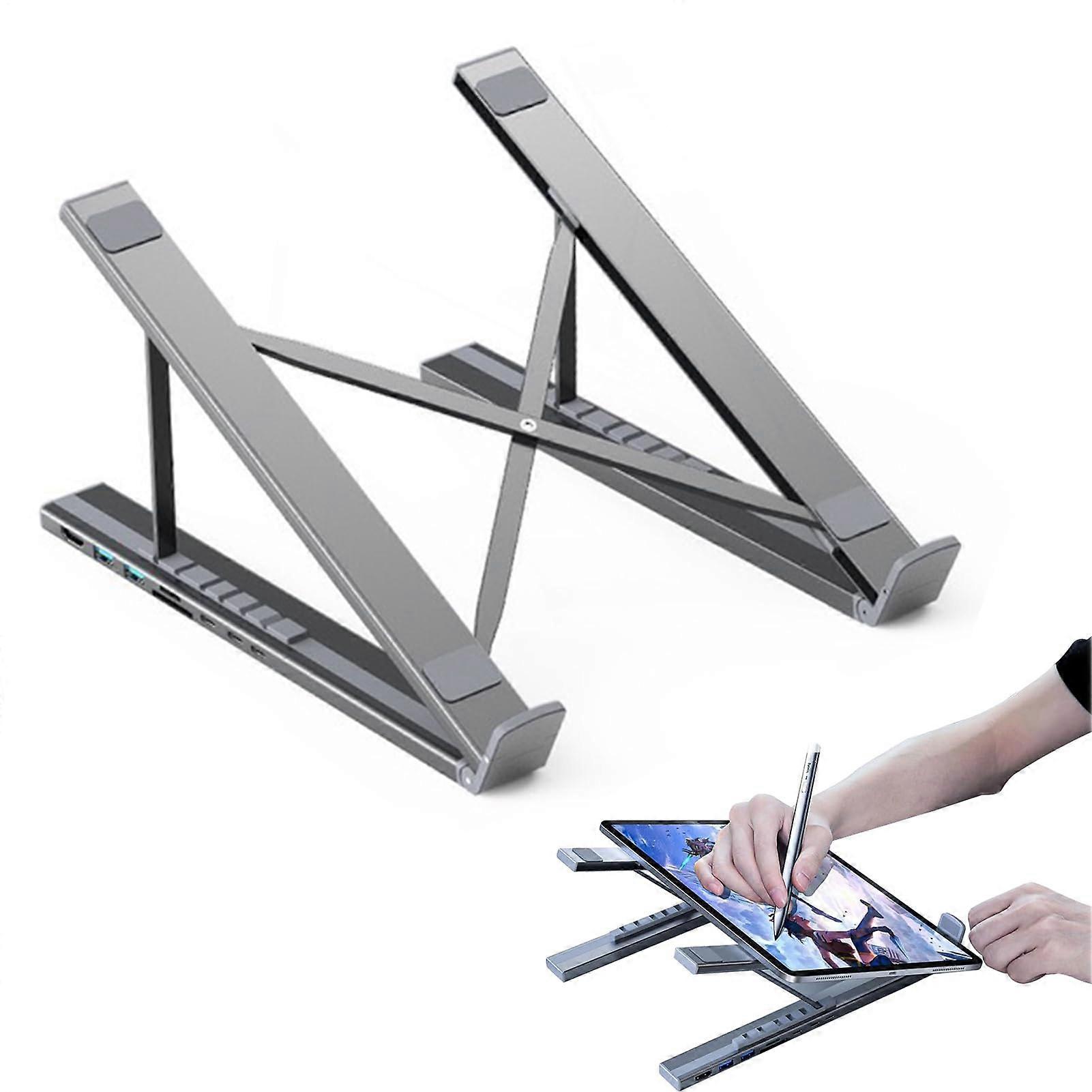 8in1 Adjustable Laptop Docking Station with USB Hub, Fast Charging and Cooling Stand