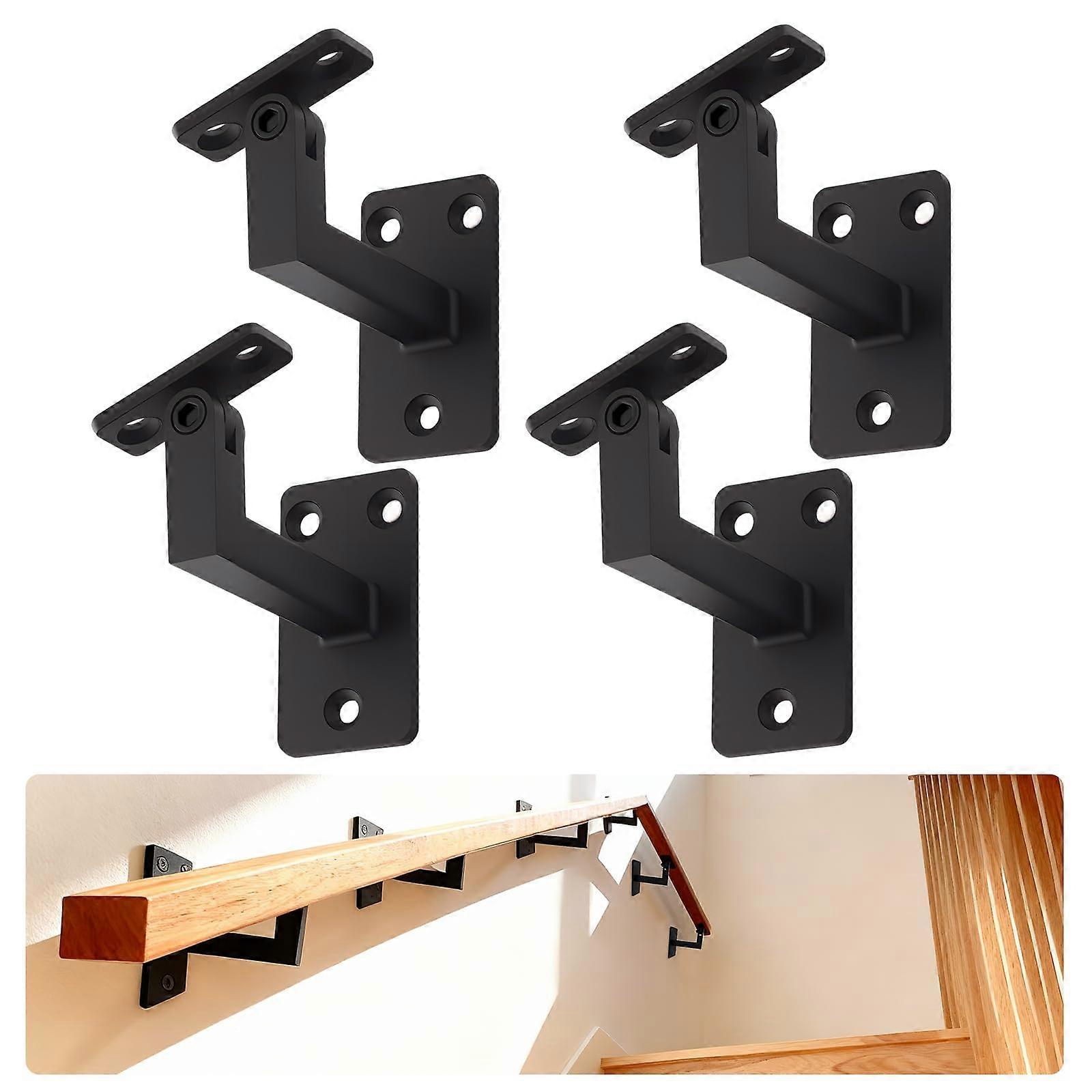 4 Pack Adjustable Black Metal Handrail Brackets for Stairs, Rustproof Heavy Duty Stair Railing Brackets