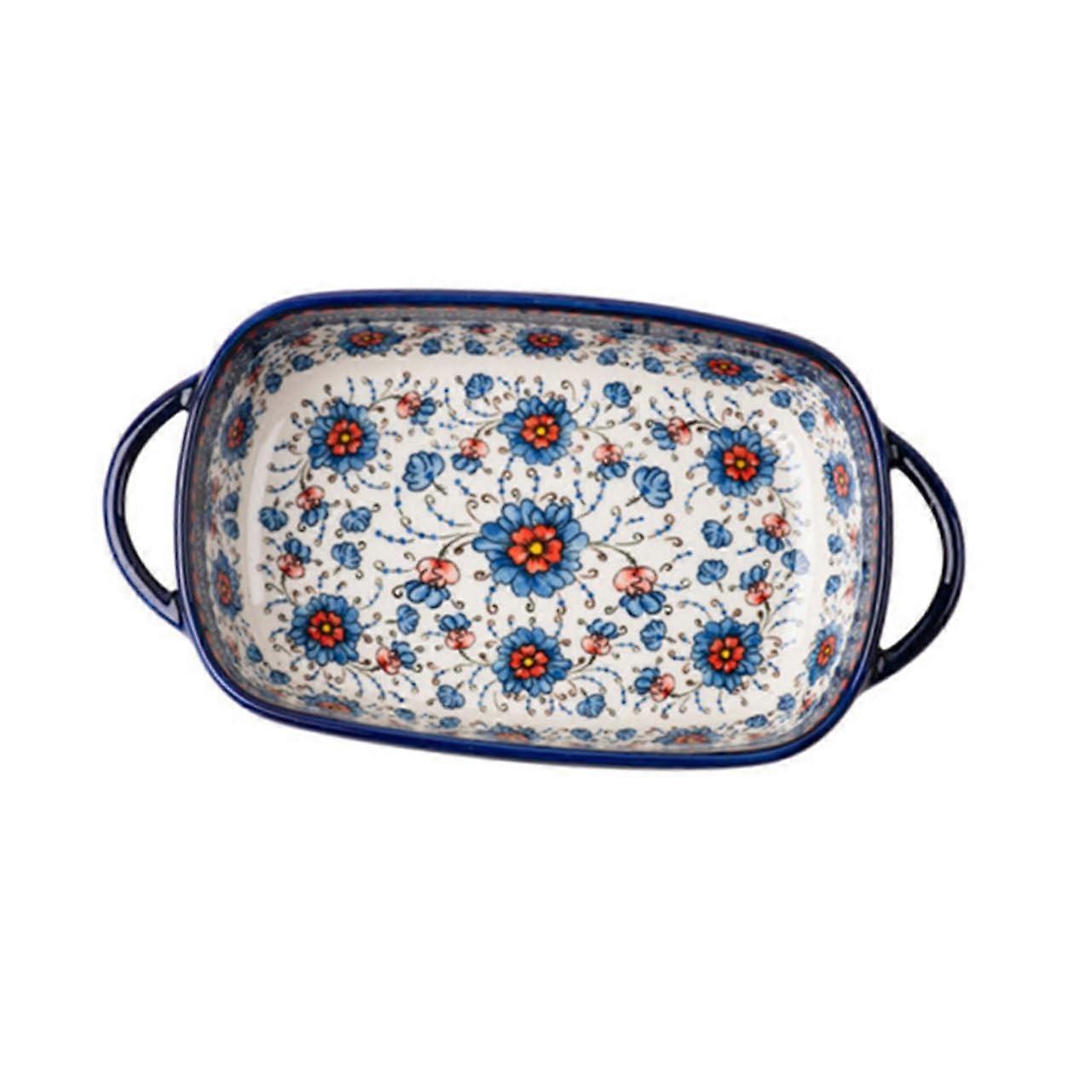 Ceramic Baking Dish with Dual Handles, Scratch and Heat Resistant, Medium Rectangular Pan for Oven, Salad, Rice