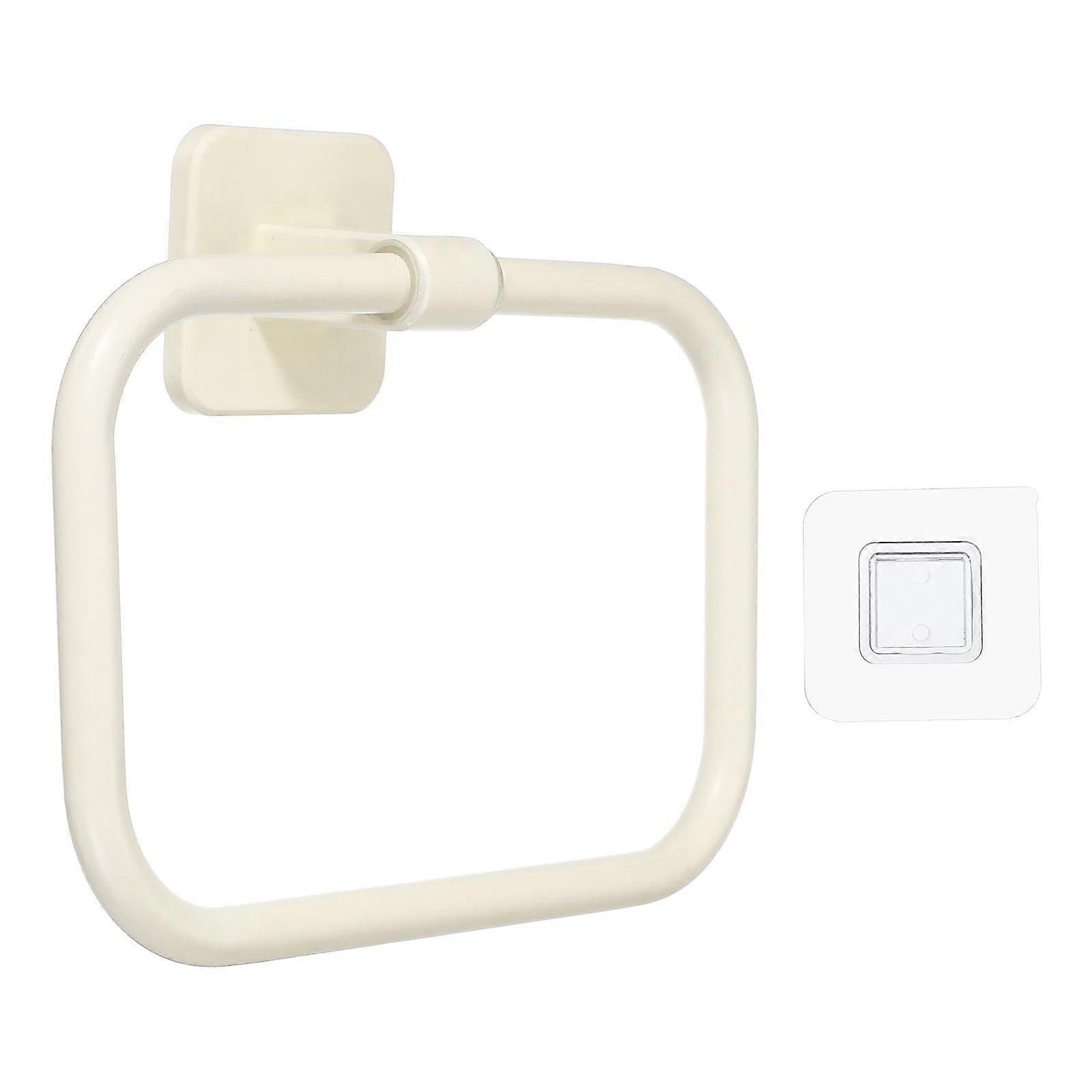 Self Adhesive Wall Mounted Towel Holder, RustProof Aluminum Rectangle Rack for Bathroom, White Gray