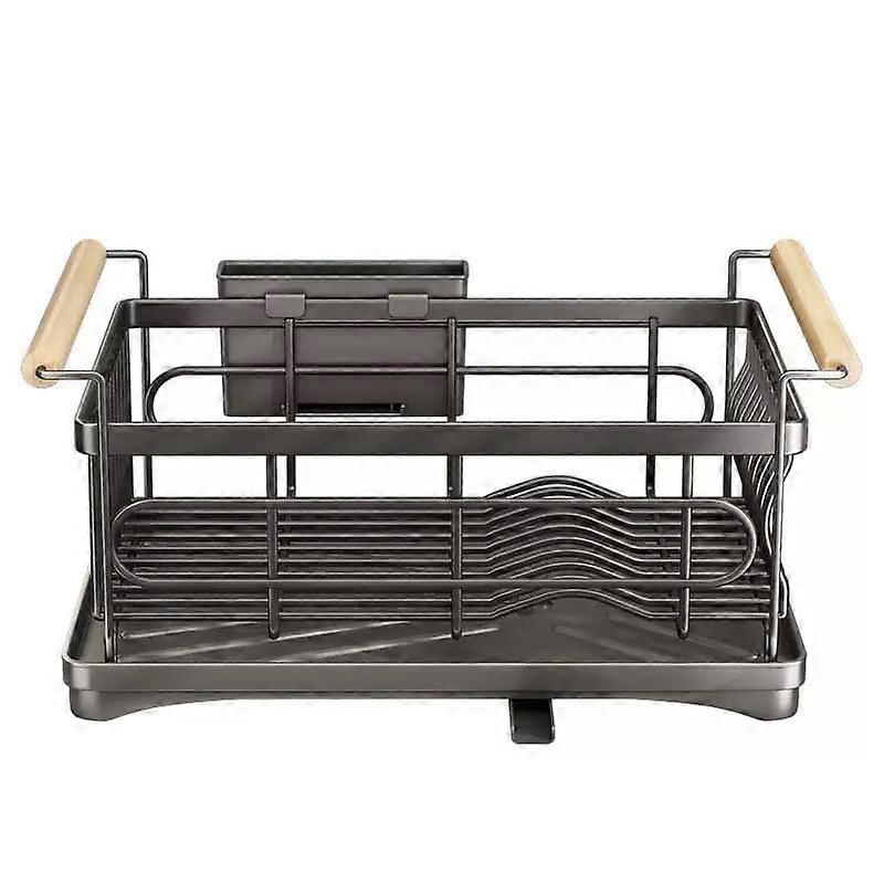 RustResistant MultiTier Kitchen Dish Drying Rack with Utensil Holder and Drainboard, Black