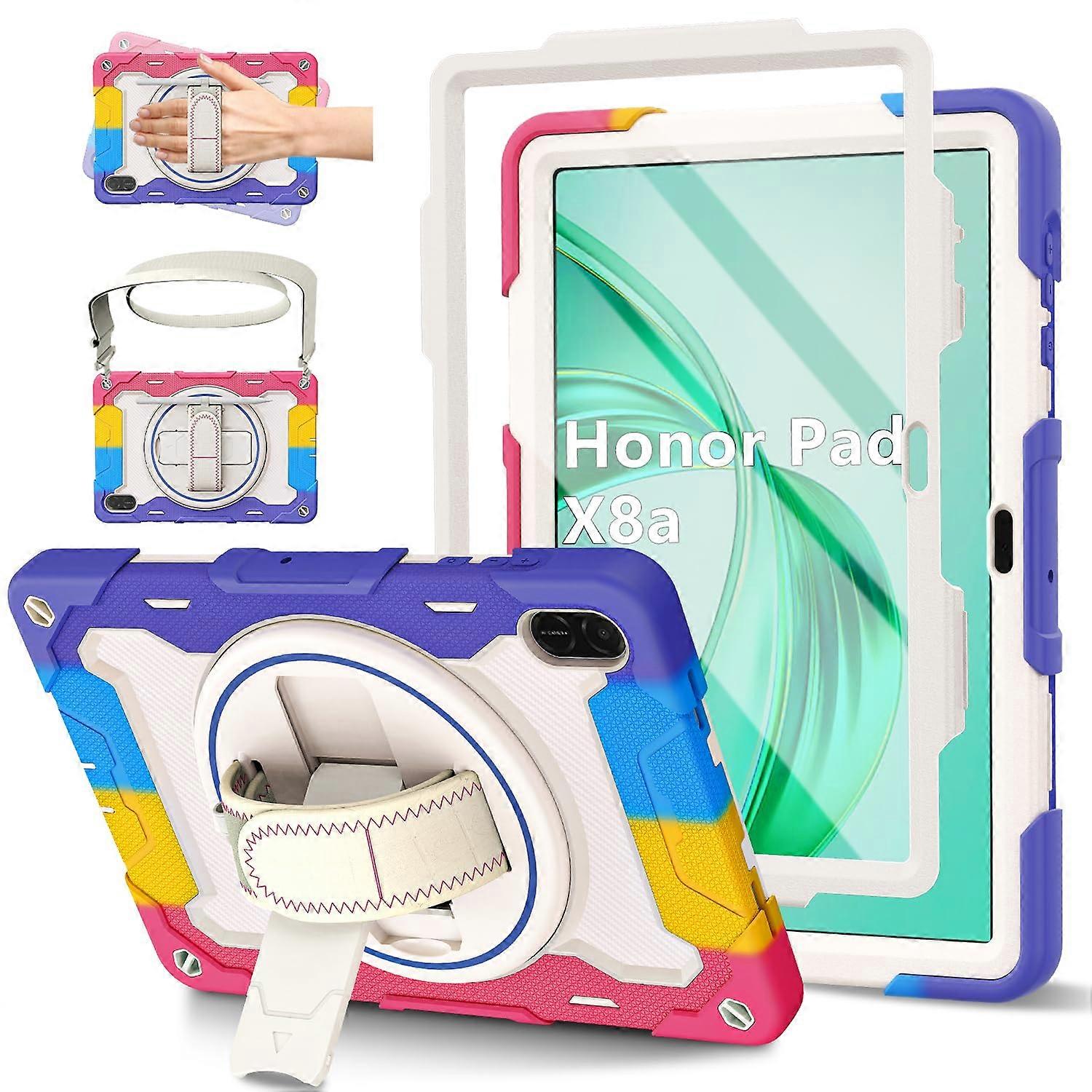 Case for Honor Pad X8a 11 Inch Shockproof 3Layer Cover with Screen Protector and Rotating Stand, Pink