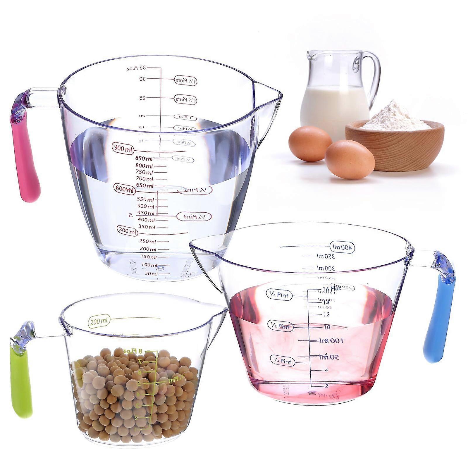 3 Pcs Clear Plastic Measuring Cups Set with Handle and Spout, Stackable, Heat Resistant for Baking