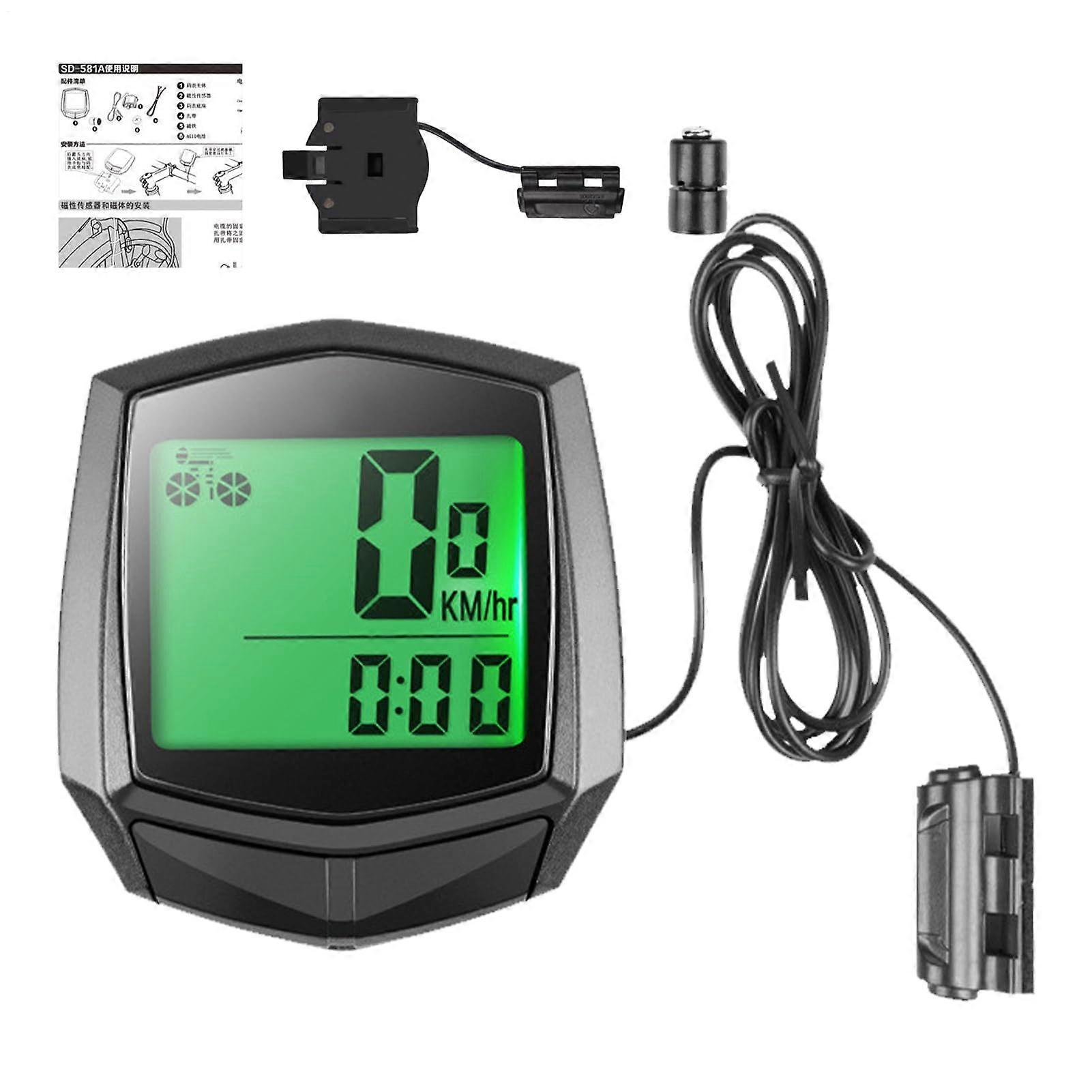 Digital Bike Speedometer Bicycle Computer Waterproof Backlight Display 14Function Automatic Wired