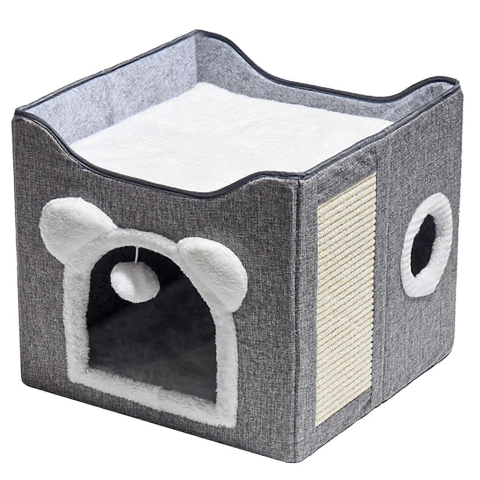Large Foldable Cat Bed with Scratch Pad Indoor Cat House for Large Cats up to 40lbs