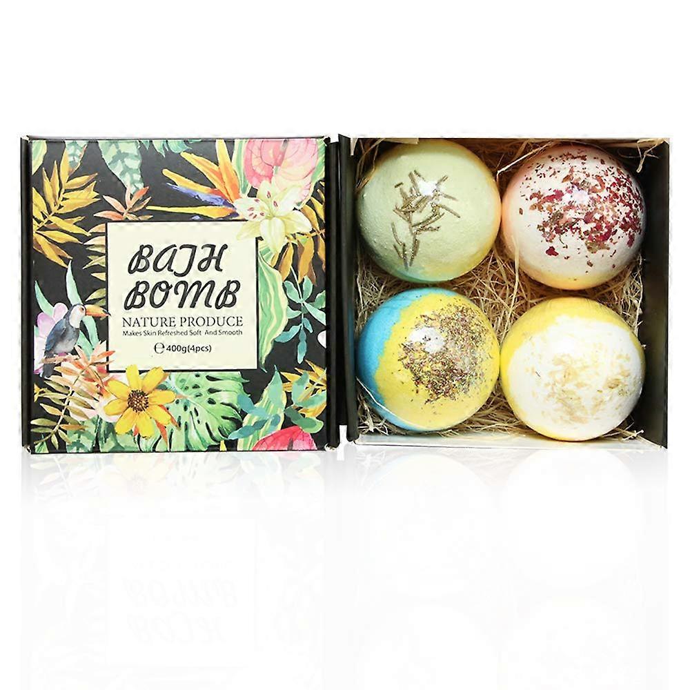 Bath Bomb Gift Set 4 Pack Handmade with Essential Oils for Aromatherapy Relaxation and Spa