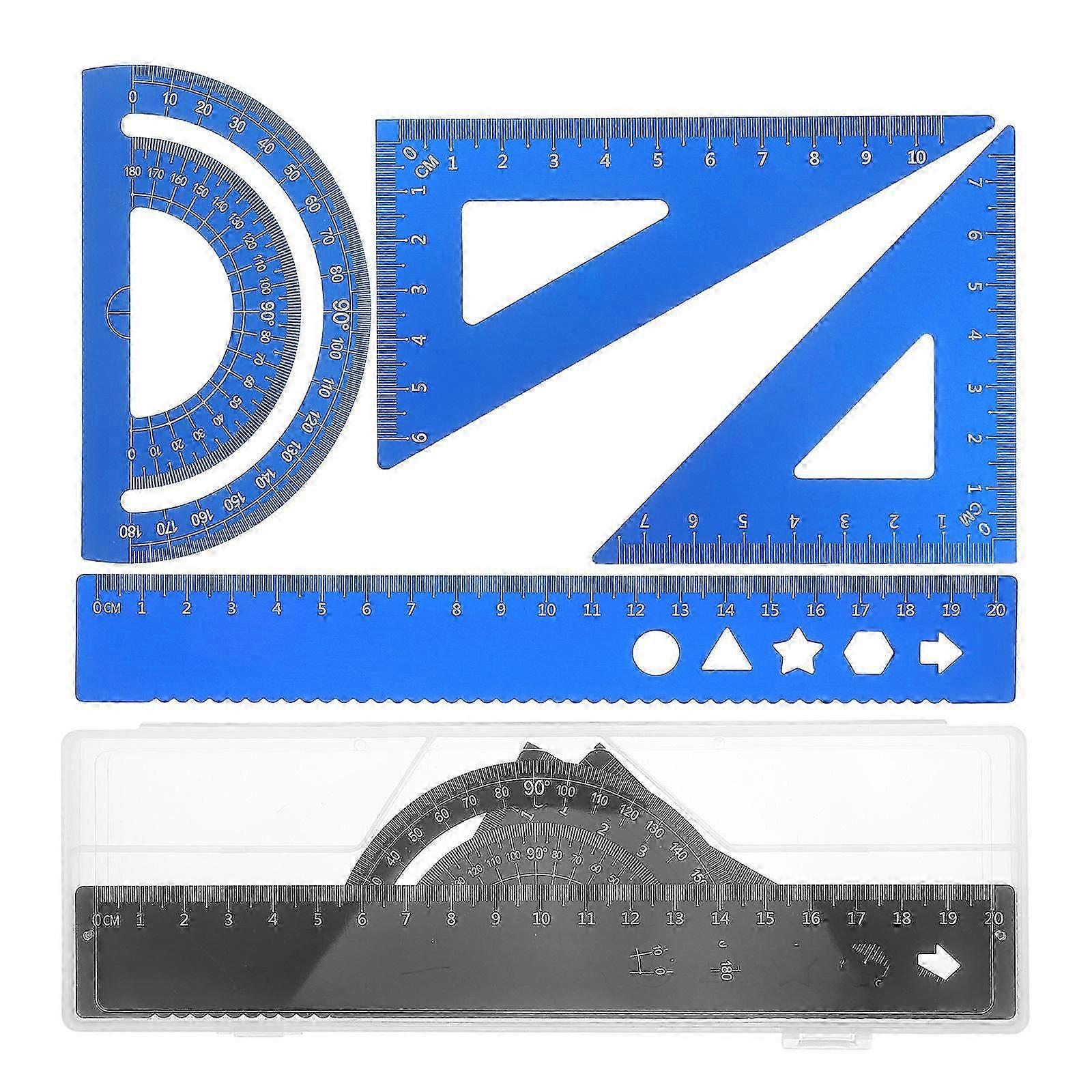 Precision Geometry Ruler Set, 8Pcs with Protractor & Compass for Students and Engineers, Assorted Colors, Drafting & Technical Drawing Tools