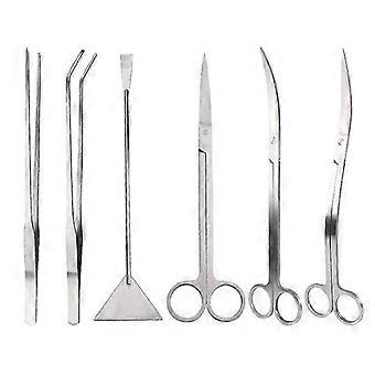 Stainless Steel 6 in 1 Aquarium Aquascaping Tool Kit with Tweezers Scissors Spatula for Freshwater Saltwater Fish Tank Plant Care