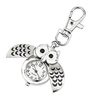 Fashion Gorgeous Owl Watch Clip Pocket Keychain - Silver
