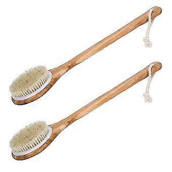 2X Bath Dry Body Brush -Natural Boar Bristles Shower Back Scrubber with Long Handle compatible with Cellul