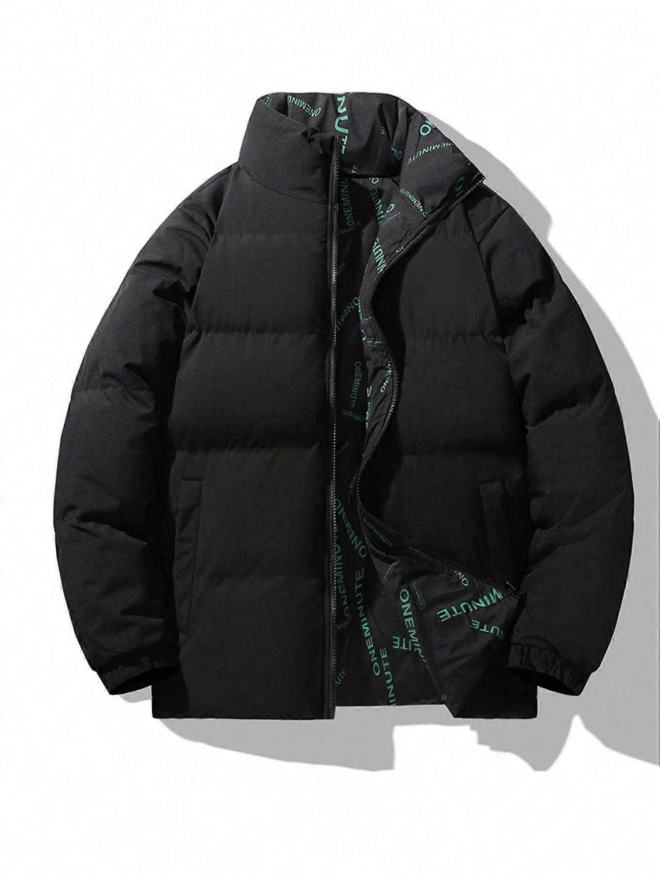 Men Slant Pockets Puffer Coat
