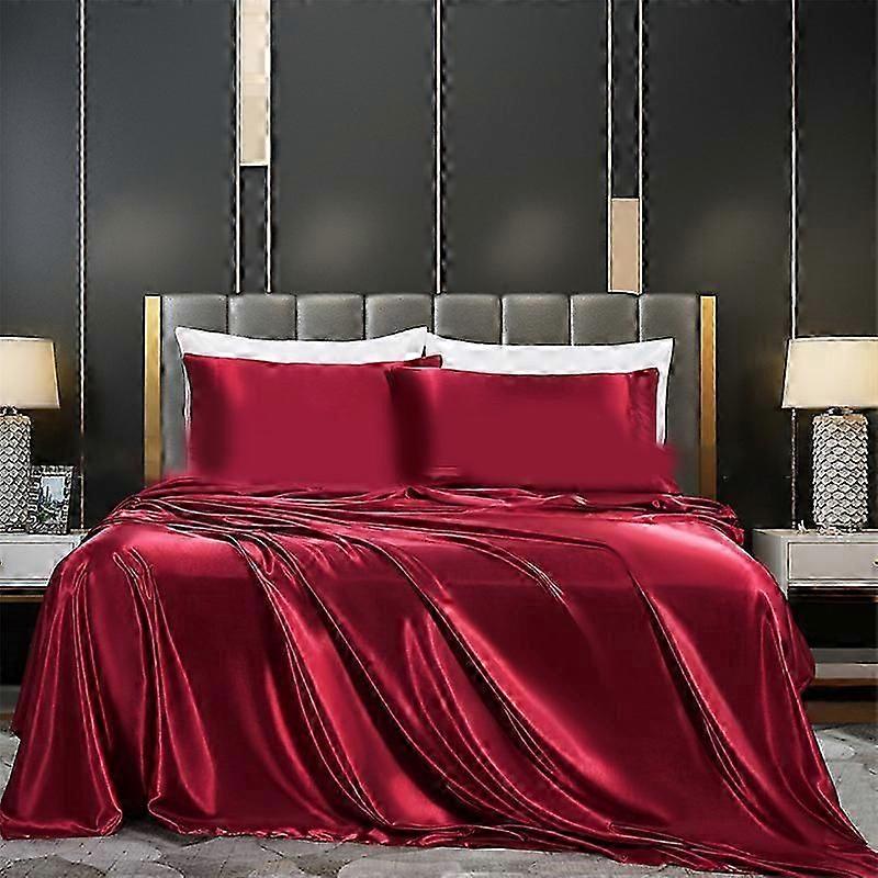 4-piece Satin Bedding Sheet Set Bedding Sets Twin Red