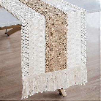 Épissage toile de jute chemin de table style ferme, chemin de table boho moderne ferme décor rustique tissé coton crochet dentelle pour Bohème, rustique, mariage,