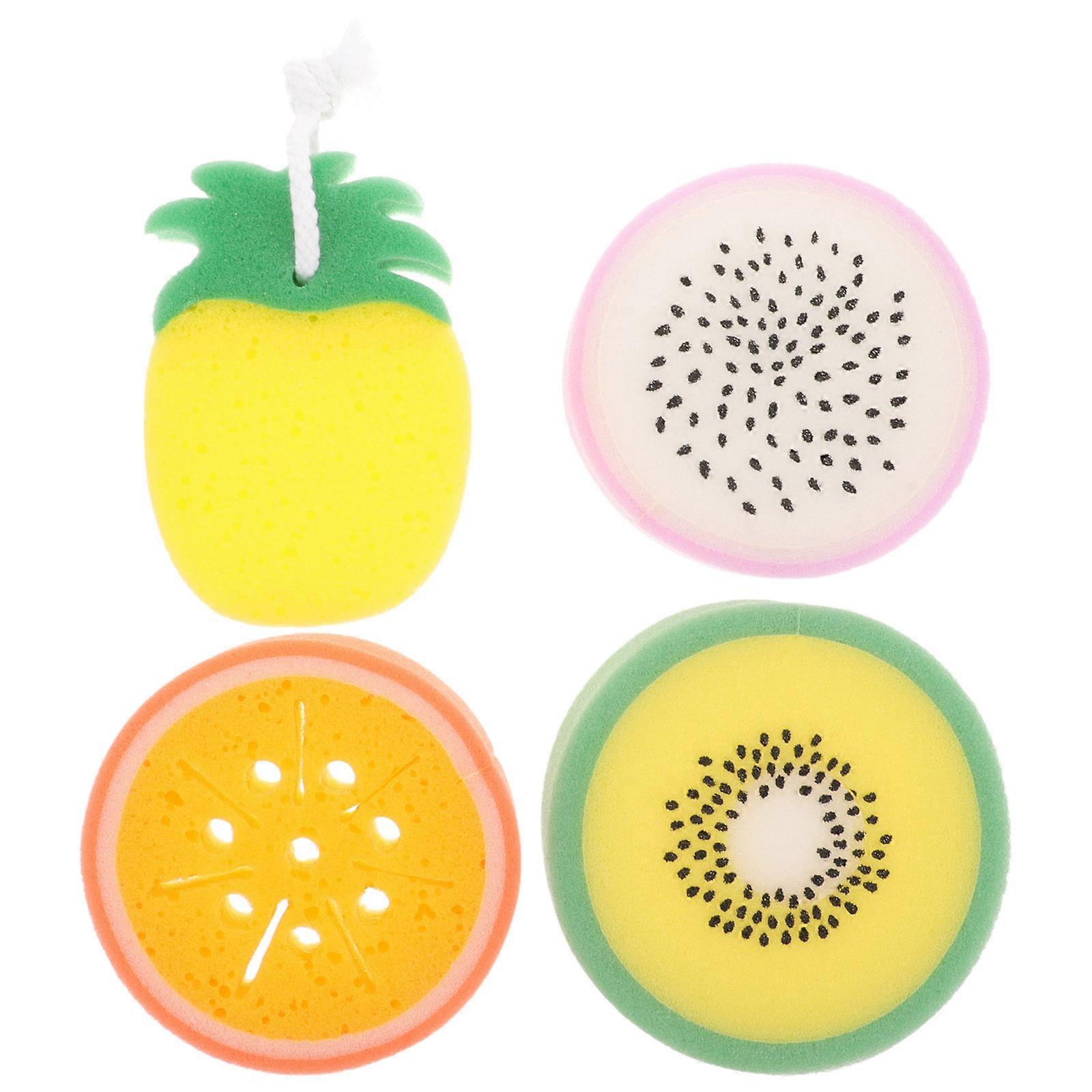 Assorted Color Fruit Shape Bath Sponge for Shower Use 4Pcs Pack