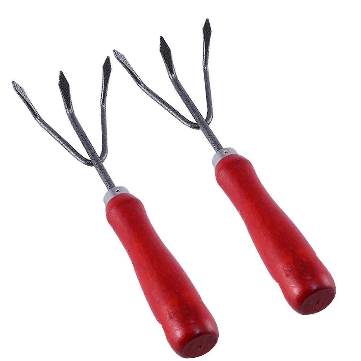 2 PCS Gardening Tools Practical Three-tooth Weeding Rake for Garden Use