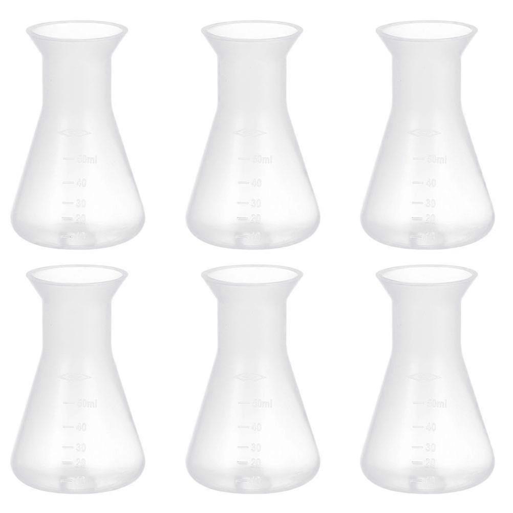 6pcs 50ml Plastic Conical Flask Experiment Flask Cone Bottle Laboratory Tool