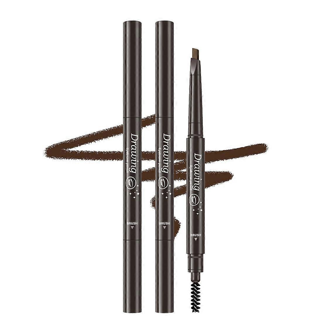 3in1 Waterproof Eyebrow Pencil Set Dark Brown, Long Lasting Triangular Precision Tip, Double Headed Automatic Rotation