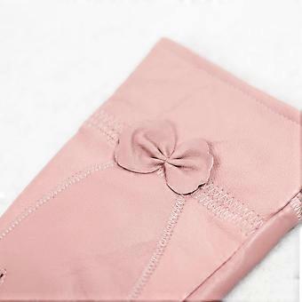 Gants d’hiver chauds en cuir PU, dames de luxe femmes douces avec fourrure doublée polaire écran tactile conçu texting conduite gants coupe-vent1setpink