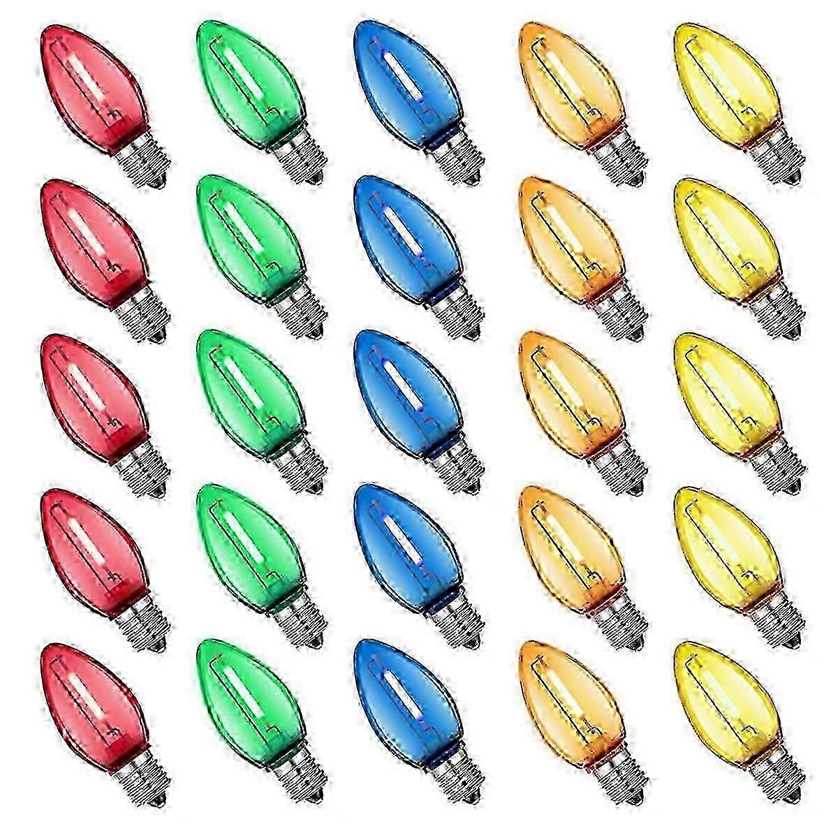 25PCS Shatterproof Multicolor LED C7 Bulbs
